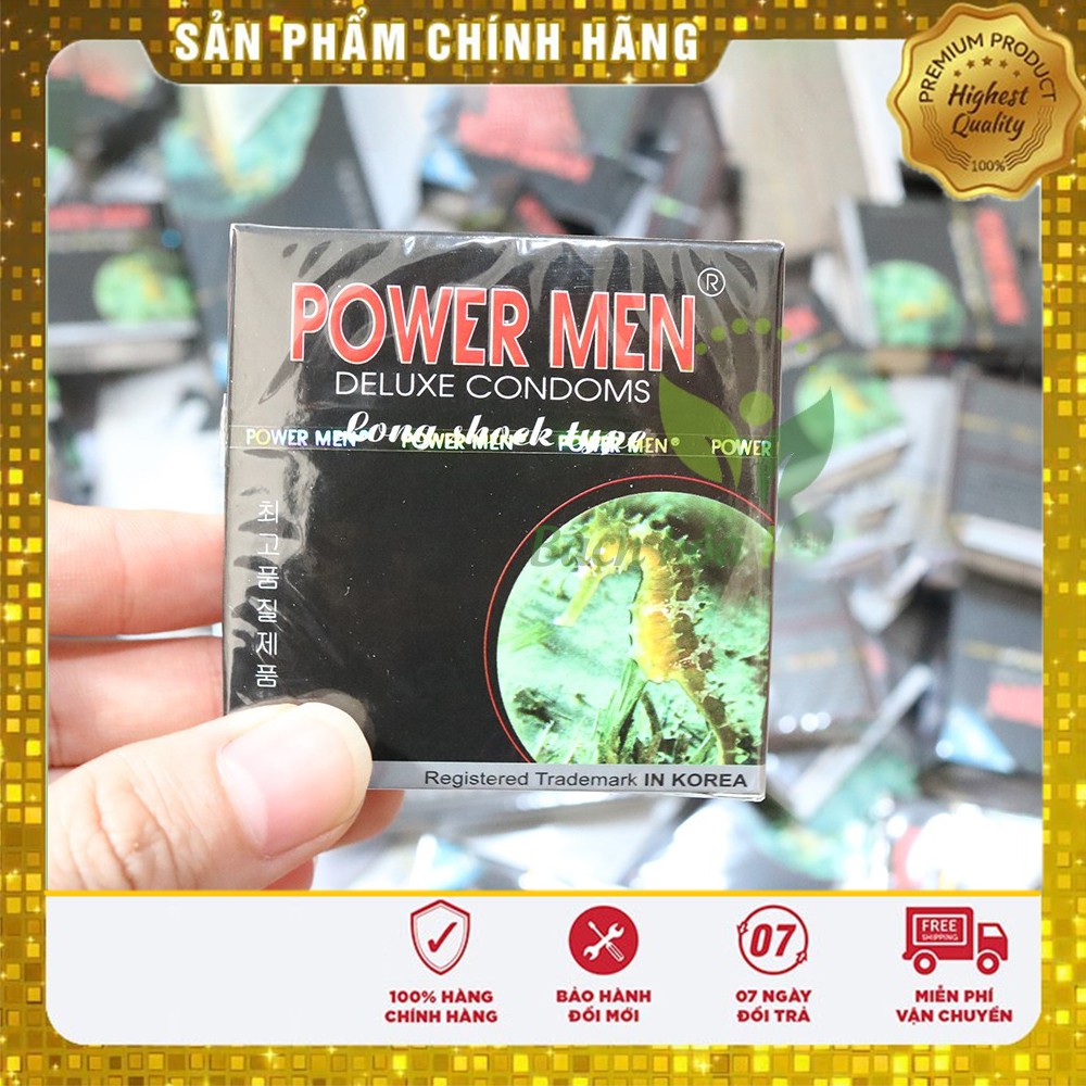 [Che Trên Khi Giao] Bao Cao Su Powermen Cá Ngựa Đen Gân Gai Bi Kéo Dài Thời Gian Quan Hệ Hộp 3 Chiếc