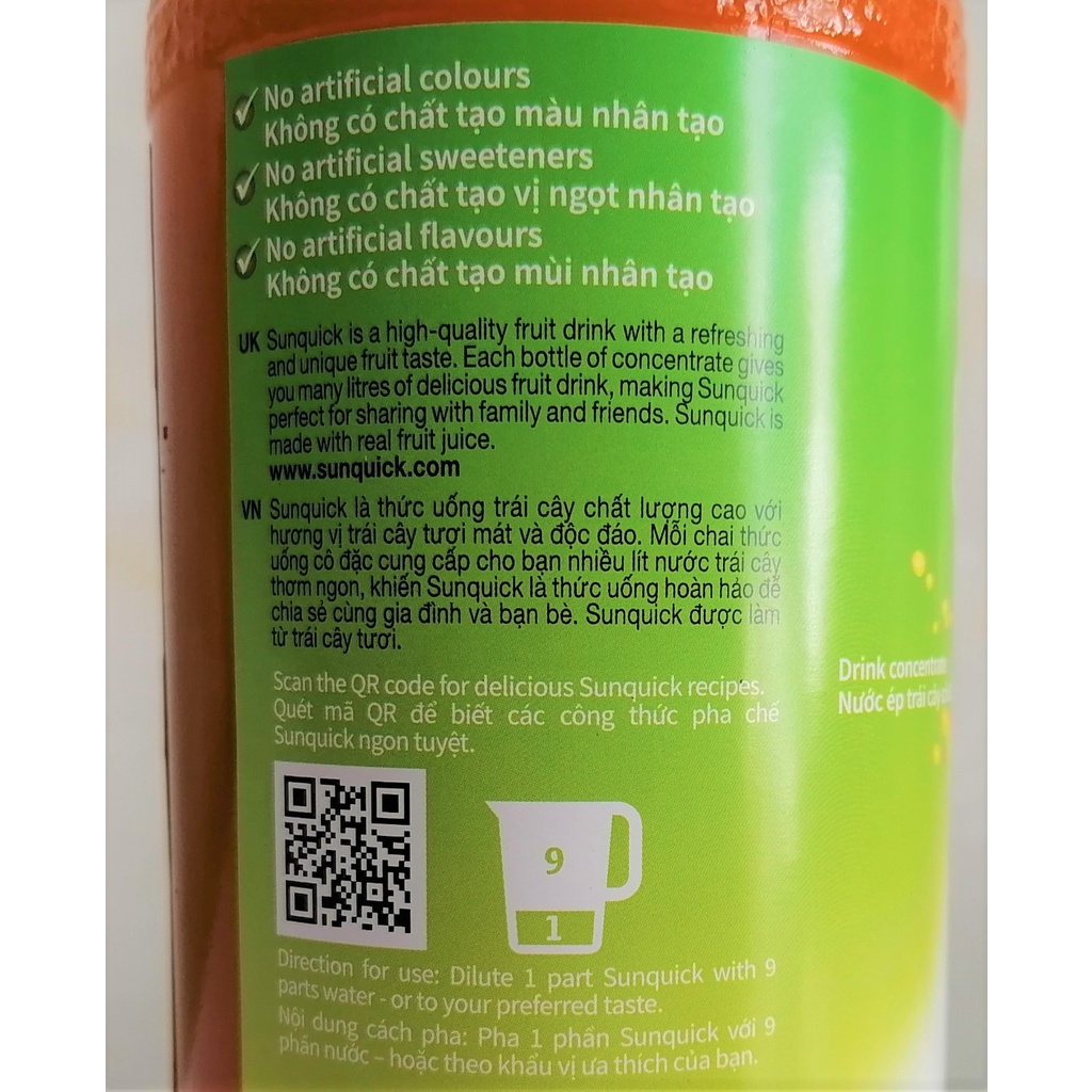 [Chai 840ml – XOÀI] NƯỚC ÉP TRÁI CÂY CÔ ĐẶC [Malaysia] SUNQUICK Mango Fruity and Refreshing (halal)