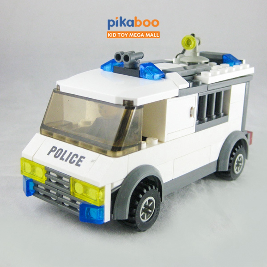 Đồ chơi lắp ráp xếp hình xe cảnh sát mở cánh cửa sau mở nóc xe cho bé trai 135 chi tiết Pikaboo