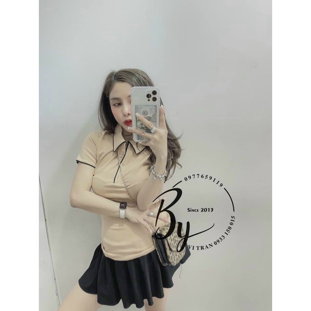 áo kiểu cổ bẻ body viền màu xinh xắn