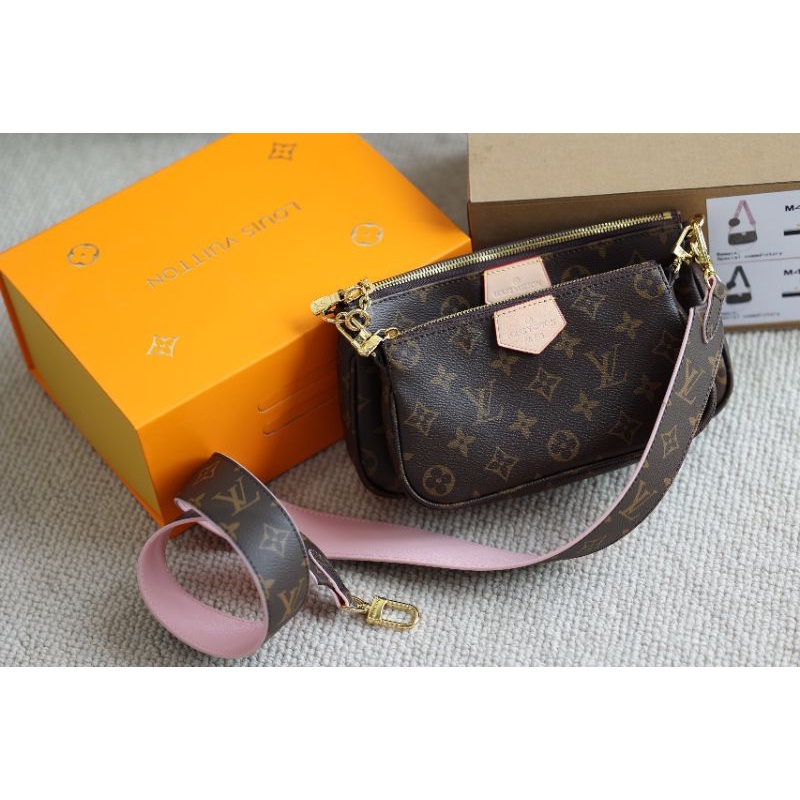 Túi đeo chéo nữ LV Multi hàng chuẩn bản đặc biệt 4 dây thay đổi(dây xích,dây da,dây hồng,dây xanh)box caxton nam châm