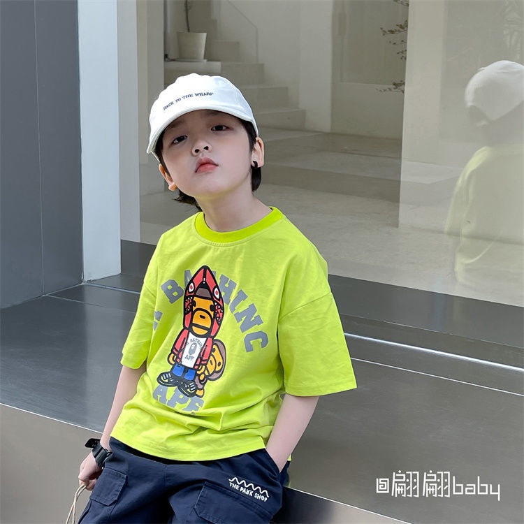 Áo Thun 100% Cotton Tay Ngắn In Hình Hoạt Hình Phong Cách Hàn Quốc Cho Bé Trai