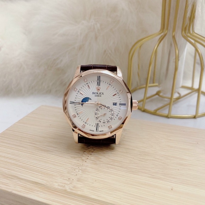 Đồng Hồ Thời Trang Nam, Đồng Hồ Cơ Đeo Tay Rolex Cao Cấp Dây Da Viền Thép Không Gỉ Cực Xinh