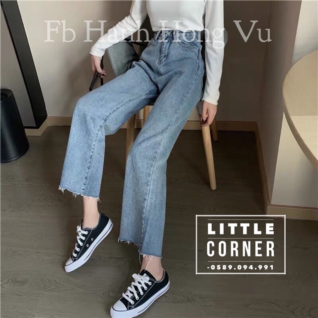 Quần baggy jeans lưng cao ống loe nhẹ ulzzang kèm ảnh thật