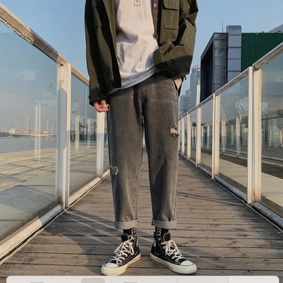 [Tiền Nào Của Đấy]Quần Jean Baggy Rách Nam Ống Rộng Màu Xanh Hàn Quốc Hot Trend 2020-B04 | BigBuy360 - bigbuy360.vn