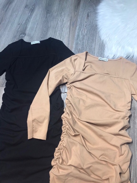 [Còn trắng, be] Váy body cổ vuông dáng nhún dúm sườn | BigBuy360 - bigbuy360.vn