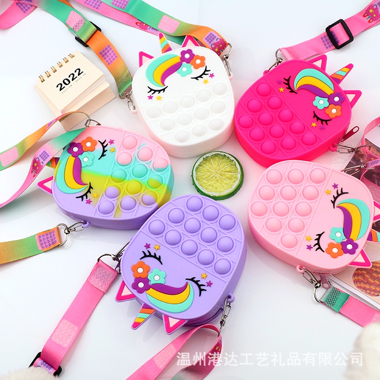 Pop it túi mini đeo chéo ngựa Pony kèm dây cho bé gái đáng yêu E1131