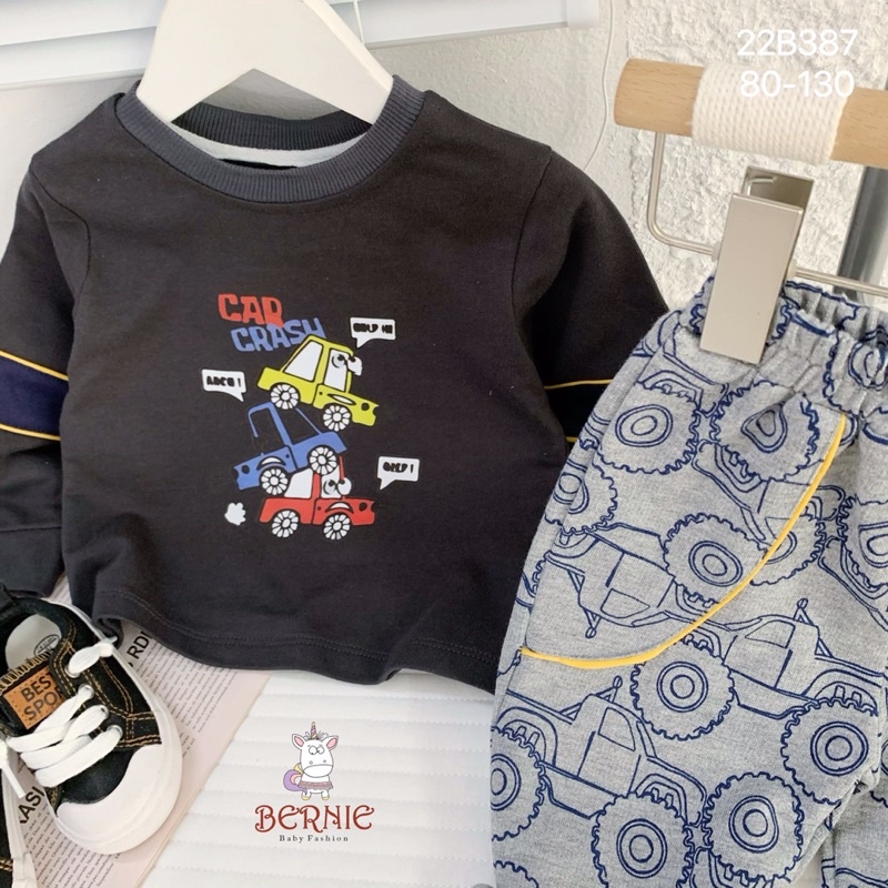 Bộ bé trai Bernie da cá hoạ tiết oto cho bé từ 9-22kg-22B387