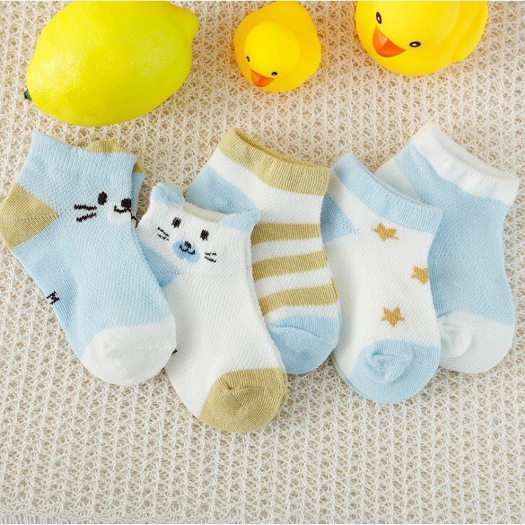 Set 5 đôi tất Mèo Kid's Socks Robibabi, chất cotton Hàn Quốc mềm mịn an toàn cho trẻ sơ sinh Nuoiconkieuhan