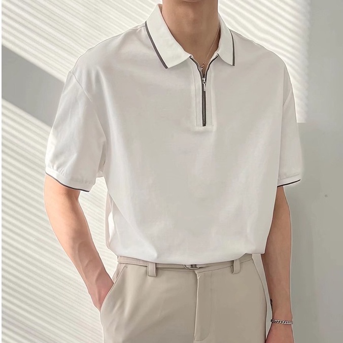 Áo Thun polo Màu Trơn Tay Ngắn Thời Trang Mùa Hè Size M-2XL Phong Cách Hàn Quốc Cho Nam
