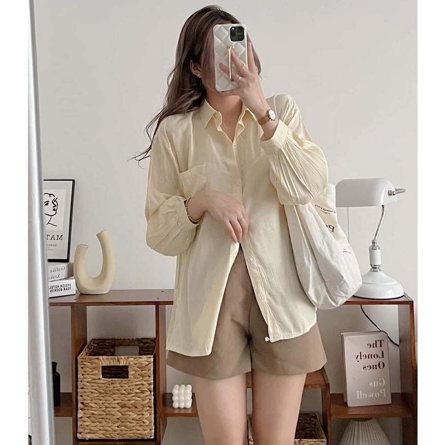 Áo Sơ Mi Lụa Form Rộng Dài Tay Có Túi Ngực, Labbibi