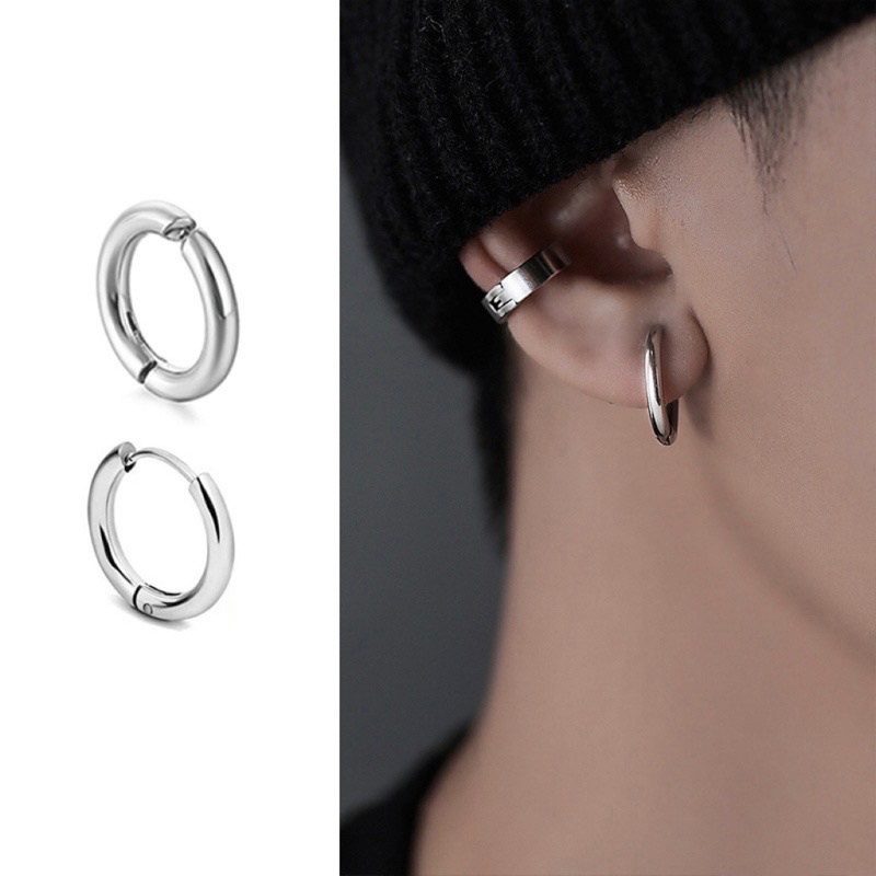 Khuyên tai nam nữ unisex trơn kẹp mỏng không cần bấm lỗ, bông tai titan không gỉ thời trang - KTU0030 - ChuotsStory