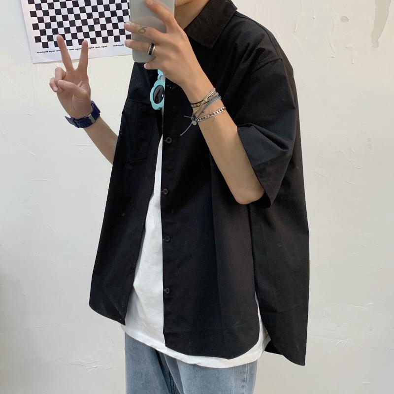 Áo sơ mi nam tay lỡ dáng rộng màu trơn kiểu đơn giản thời trang