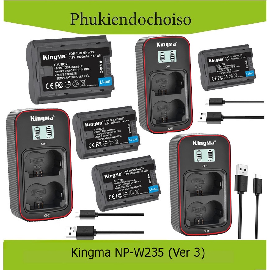 Pin sạc Ver 3 Kingma cho Fujifilm NP-W235 (Sạc nhanh - Cổng Type C)