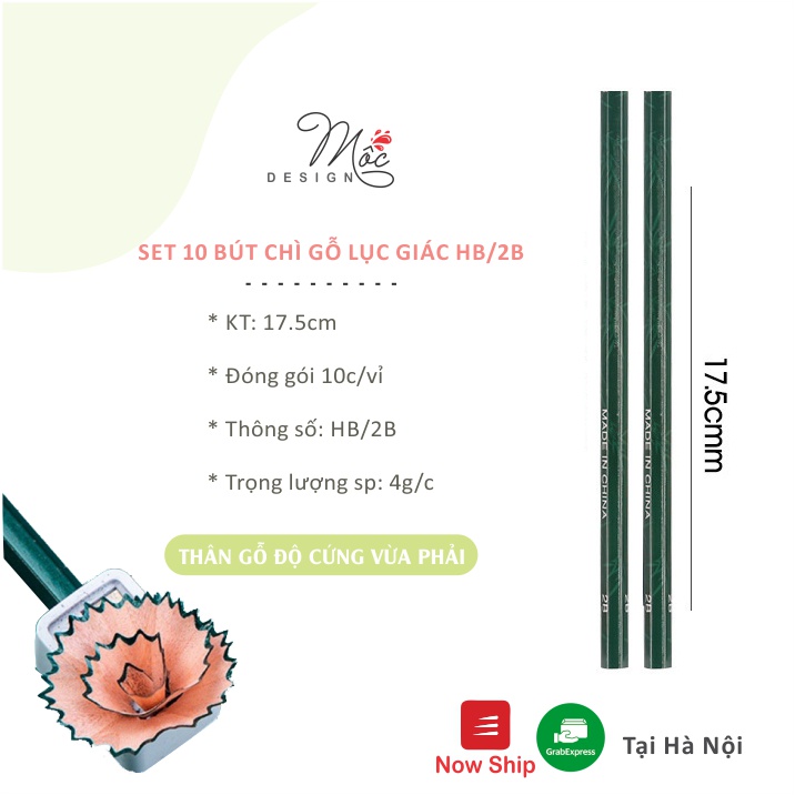 Set 10 bút chì lục giác loại 2B/HB vẽ mỹ thuật, làm bài tập nhạy với máy chấm thi