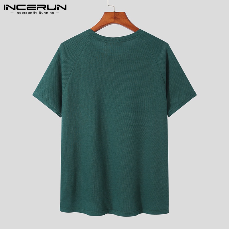 Áo thun INCERUN tay ngắn cổ tròn màu trơn thời trang cho nam