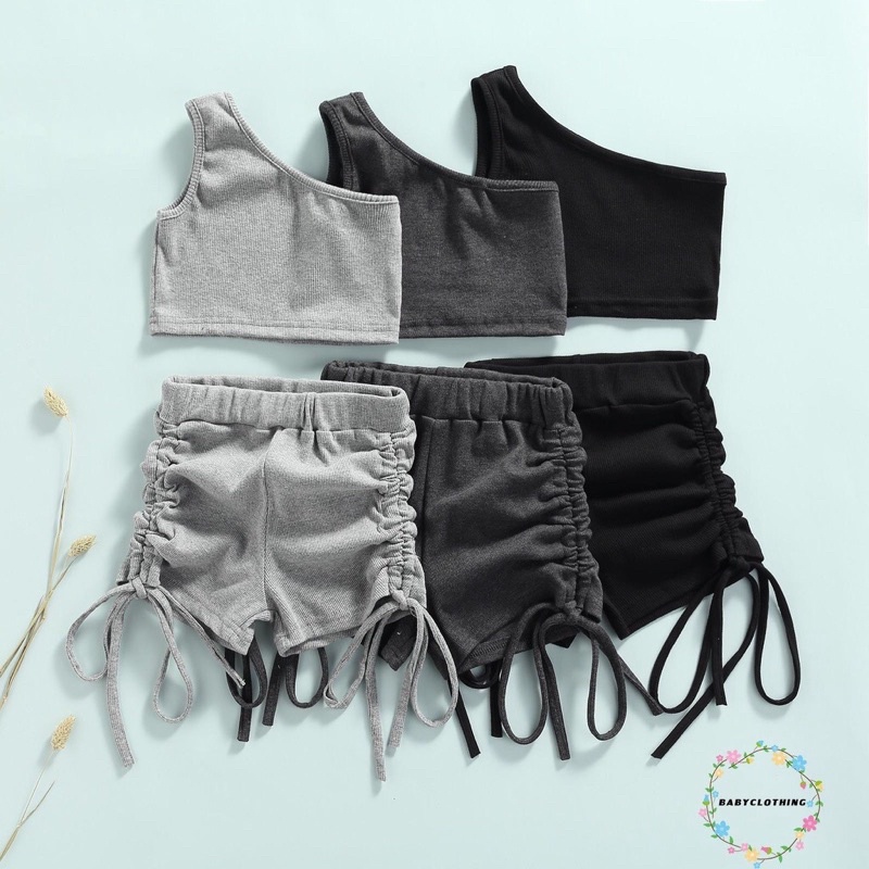 set áo chéo vai và quần rút dây hot trend cho bé siêu xinh và áo một vai quần rút dây cho mẹ