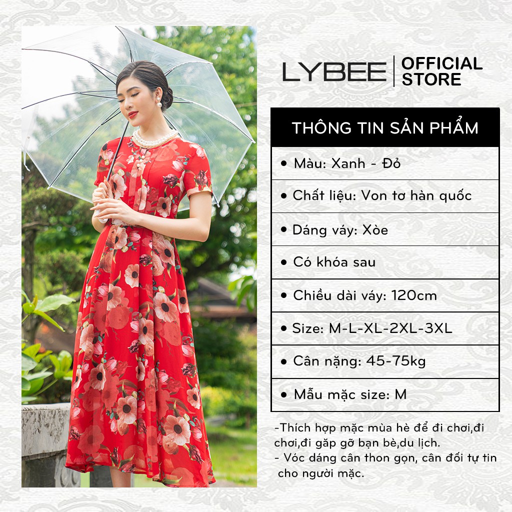 Đầm trung niên hàng thiết kế dự tiệc LYBEE dáng xòe von tơ cao cấp 630