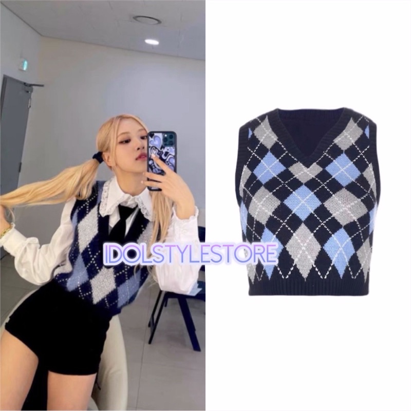 (kèm card BLackpink) áo gile len của Rose Blackpink