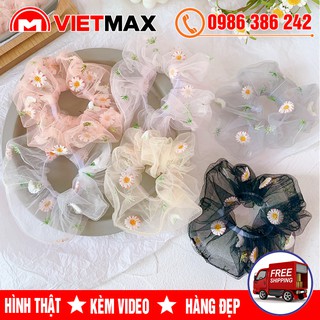 💎 Dây Cột Tóc Scunchies Vải Lưới Hoa Cúc Thanh Lịch Thời Trang