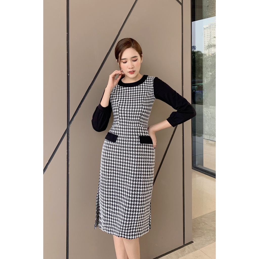 Đầm Ôm Tay Phối Cổ Tròn Lamer L63F20T042 (Nhiều Màu)