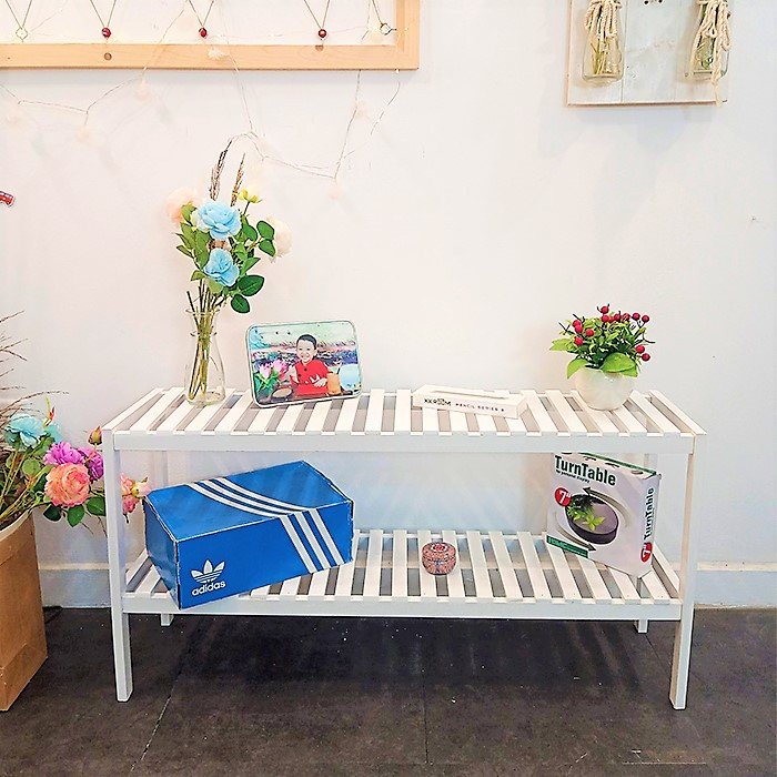 Kệ gỗ đa năng màu trắng 2 tầng dài 100cm phong cách hàn quốc.