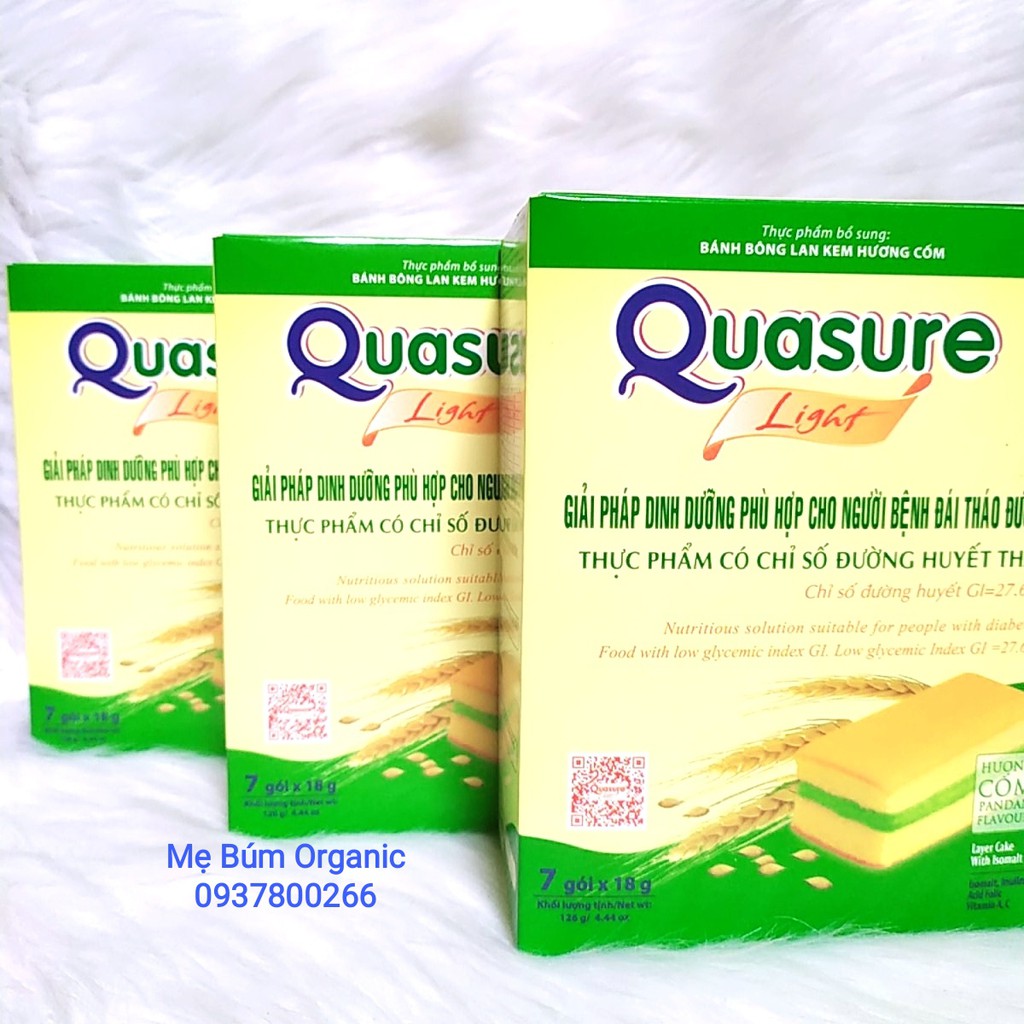 Combo 3 Hộp- Bánh Dành Cho Người Tiểu Đường, Ăn Kiêng Bông Lan Quasure Light Hương Cốm + Dâu