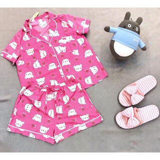 Bộ Pijama thô lụa dáng đùi in gấu