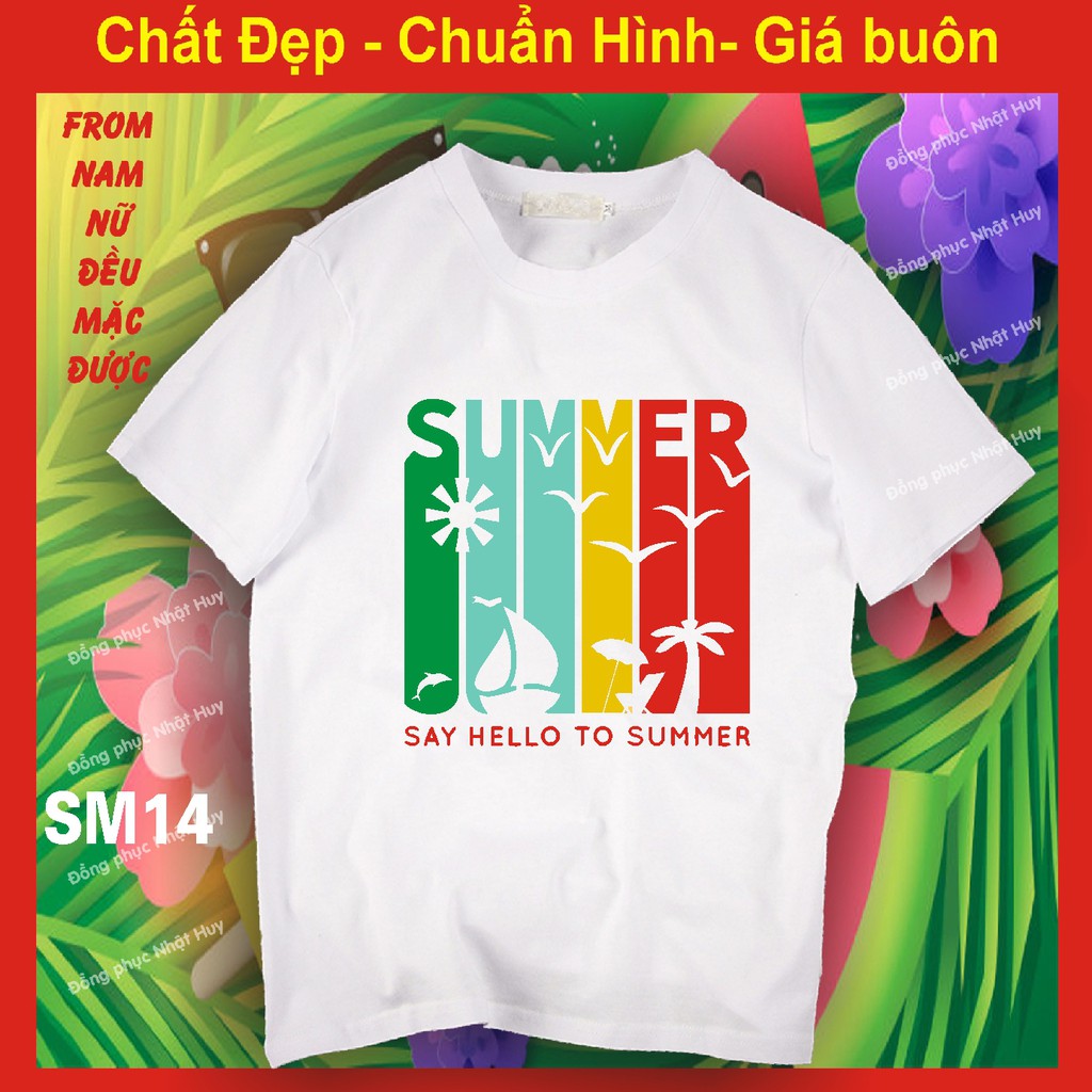 (mịn,sịn,thơm) áo phông nhóm SM12, đủ size,bao đổi trả du lịch mùa hè , hello summer,thun, tập thể,đi chơi biển.