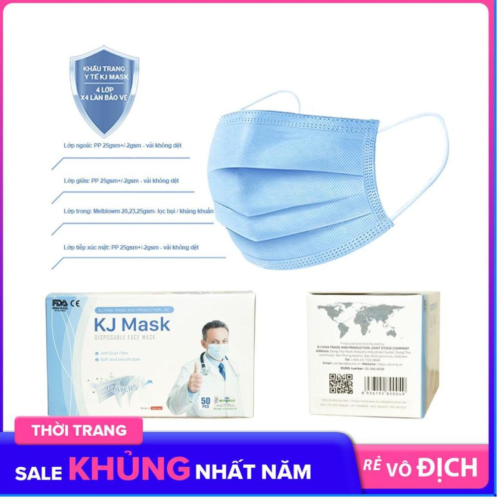 Big Sale - Khẩu trang y tế KJ MASK 4 lớp có giấy kháng khuẩn [Hộp 50 chiếc]