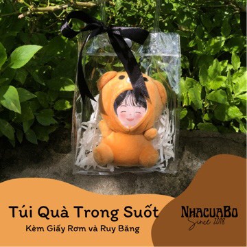 Túi Quà Trong Suốt Kèm Giấy Rơm và Ruy Băng Đựng Gấu Bông In Ảnh Nhacuabo_since2018