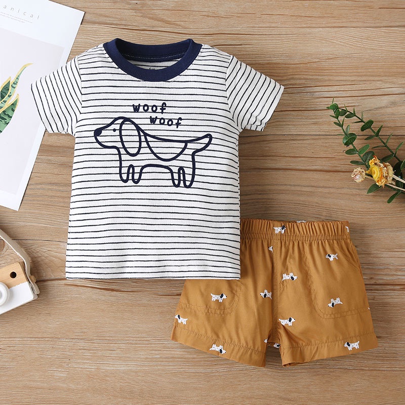 Bộ Đồ Quần Áo Bé Trai Tay Ngắn Áo Thun Mùa Hè Quần short Set Phong cách Hàn Quốc Hoạt Hình Thể Thao Thời Trang Cho Bé Trẻ em 6 Tháng đến 3 Tuổi