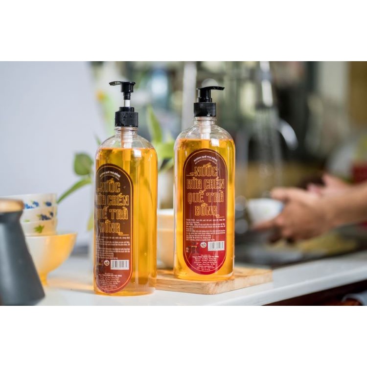 Nước Rửa Chén Hữu Cơ Hương Quế Trà Bồng 1 Lít Khử Mùi, Làm Sạch Vết Bẩn Dầu Mở