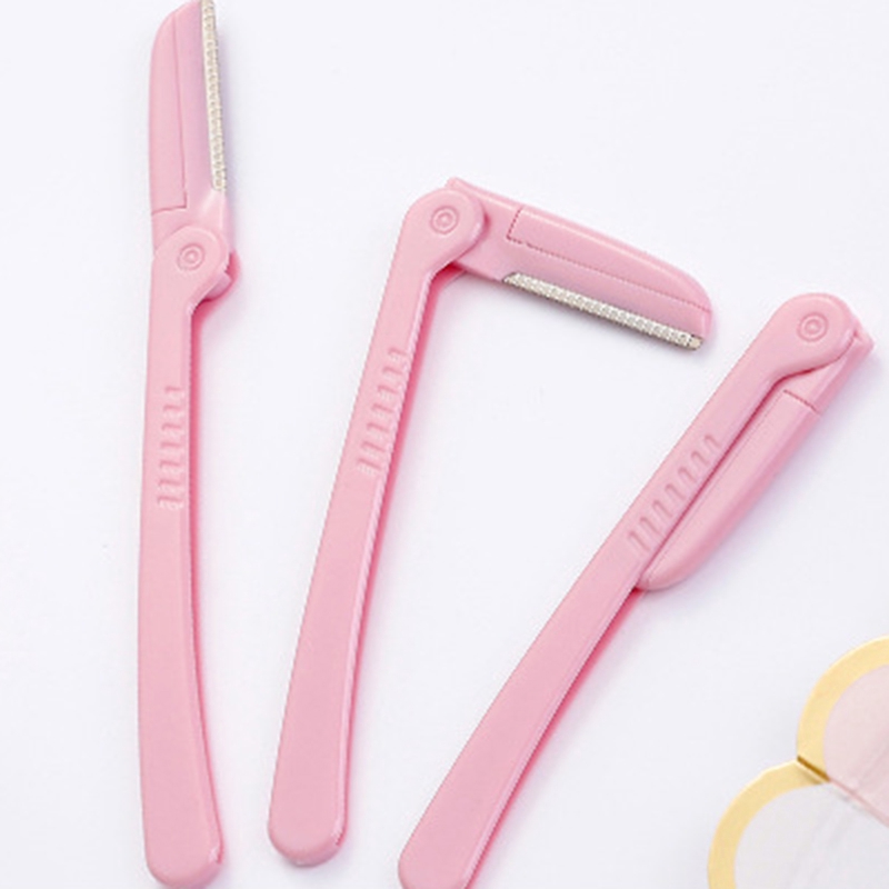 [Hàng mới về] Set 3 Dao Cạo Lông Mày Bằng Thép Không Gỉ Màu Hồng