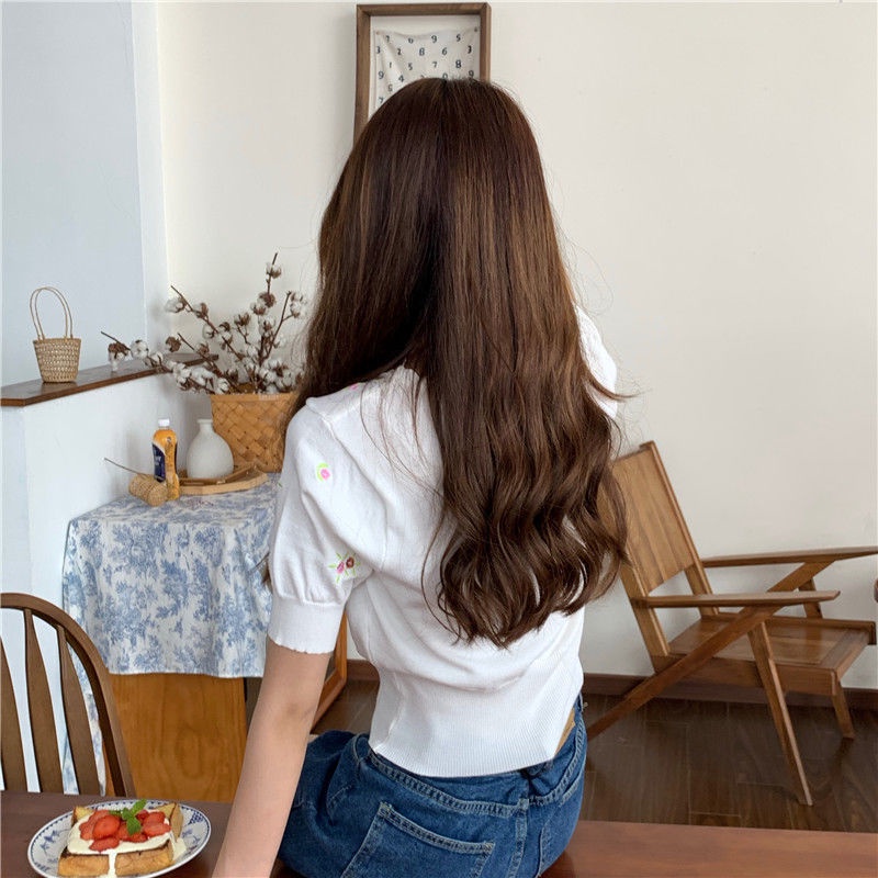 Áo Cardigan Dệt Kim Tay Ngắn Thêu Hoa Xinh Xắn  tao bao