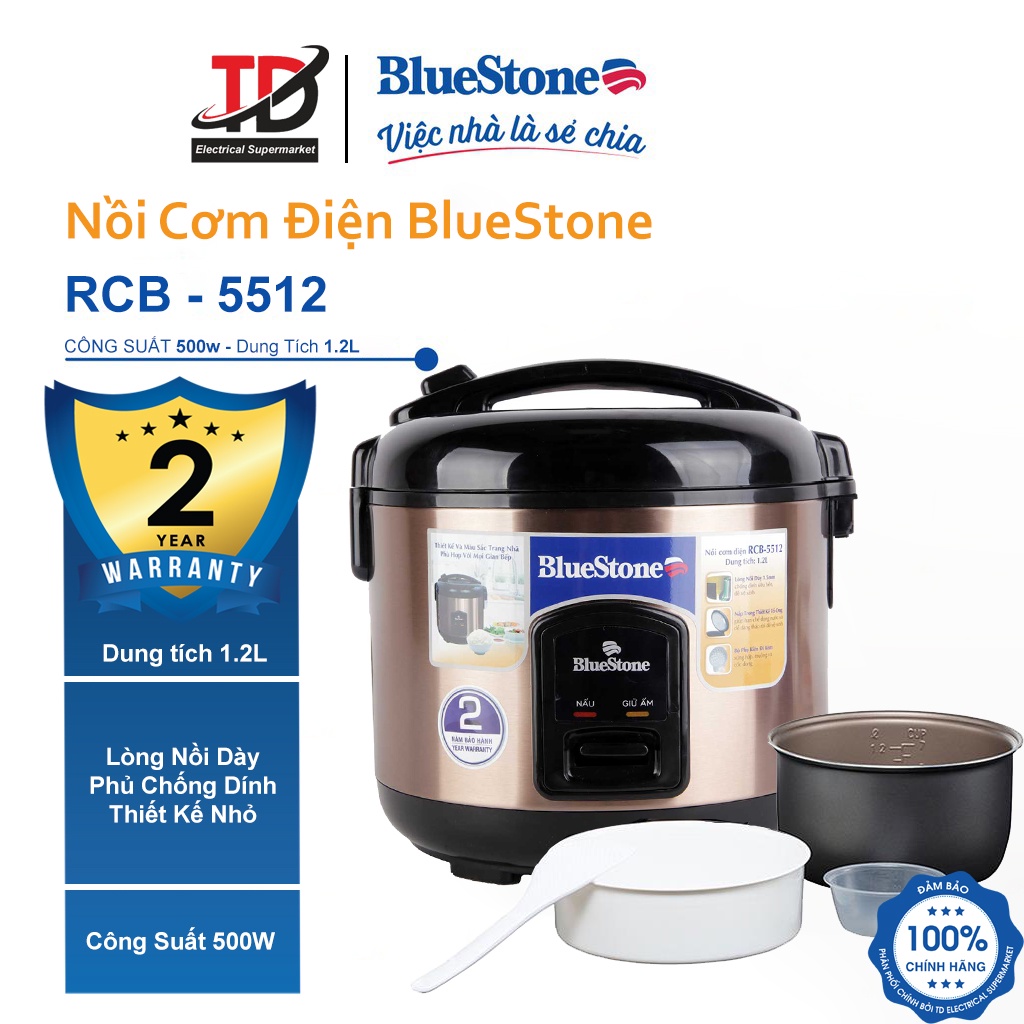 [Mã ELHAMS5 giảm 6% đơn 300K] Nồi cơm điện Bluestone RCB-5512 1.2L - Bảo hành chính hãng 2 Năm