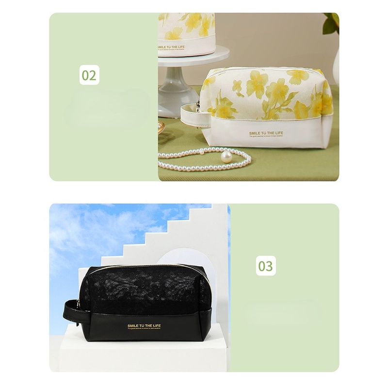 Túi Đựng Mỹ Phẩm Du Lịch Cầm Tay Họa Tiết Hoa Ẩn Mới