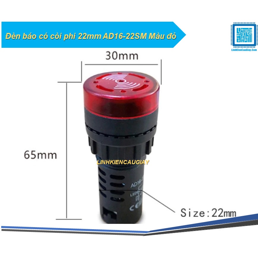 Đèn báo có còi phi 22mm AD16-22SM Màu đỏ