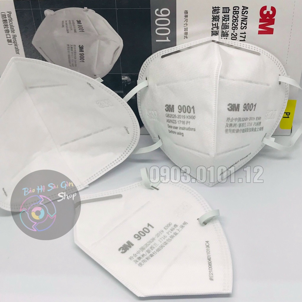 Khẩu trang 3m 9001 chính hãng, Kn90 mask cao cấp đạt tiêu chuẩn AS/NZS P1 (set 10 cái)