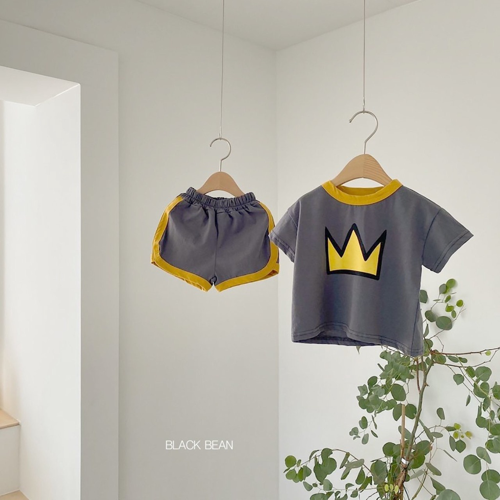 Set Áo Thun Tay Ngắn + Quần Short Cho Bé Sơ Sinh In Hình Vương Miện Đáng Yêu Thời Trang Mùa Hè