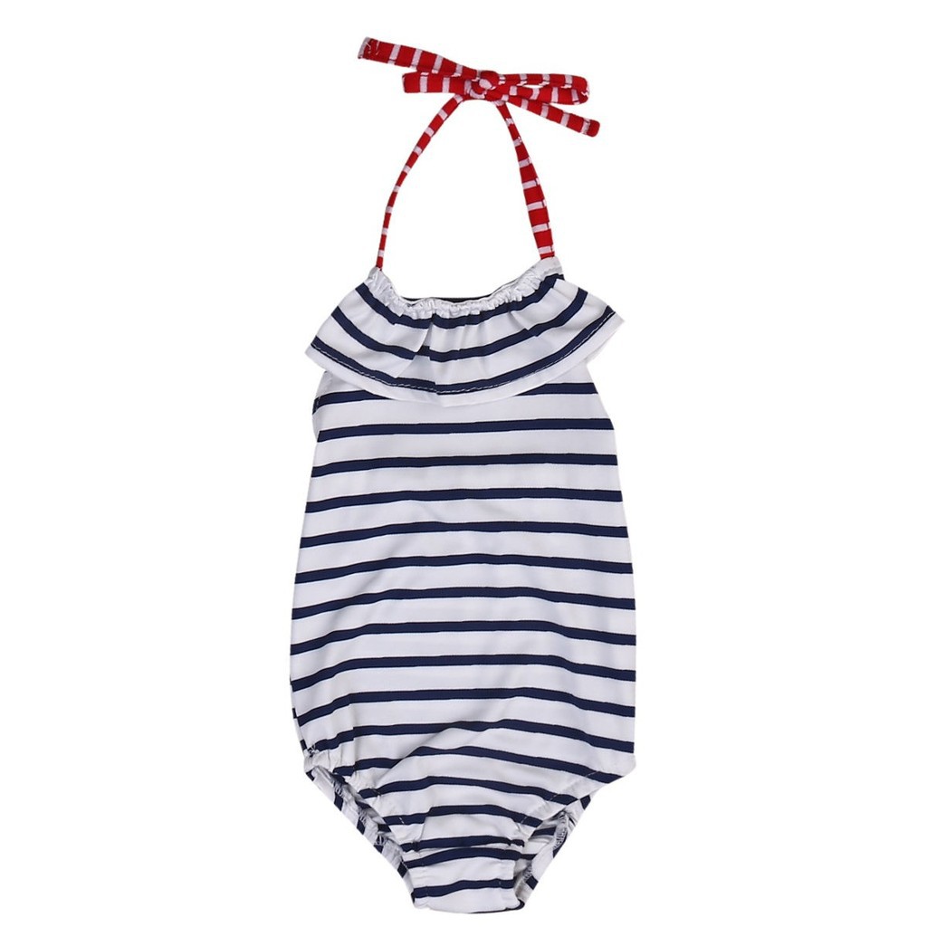 ღ♛ღKids Baby Girls Striped Halter Swimsuit Swimwear One Pieces Bathing Suit