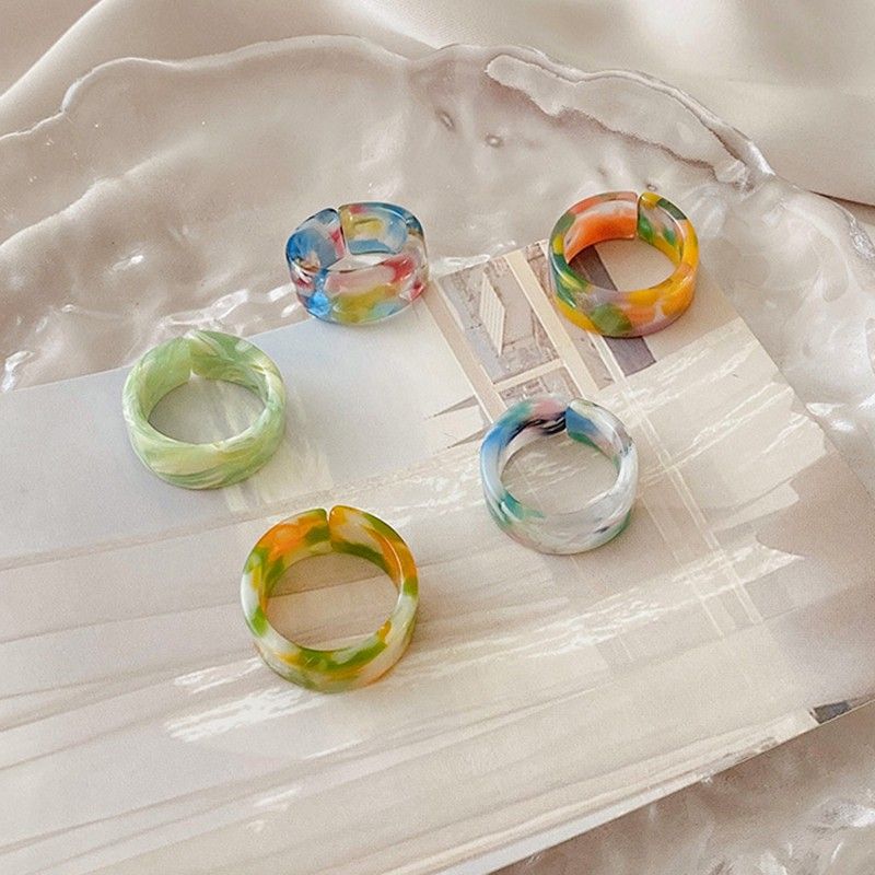 IF ME Bộ nhẫn   bằng nhựa trong suốt họa tiết trái cây dễ thương cho nữ