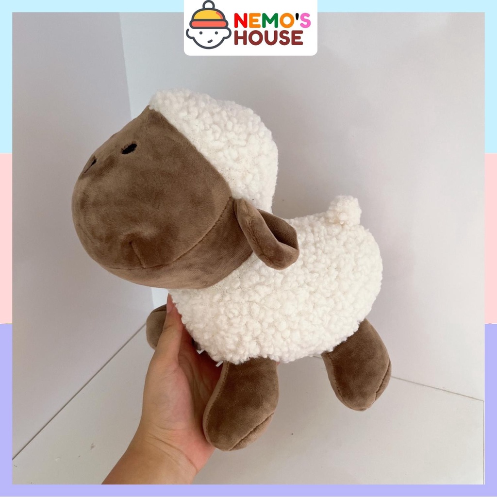 Gấu bông cừu, thú nhồi bông cừu con màu nâu đáng yêu cho bé