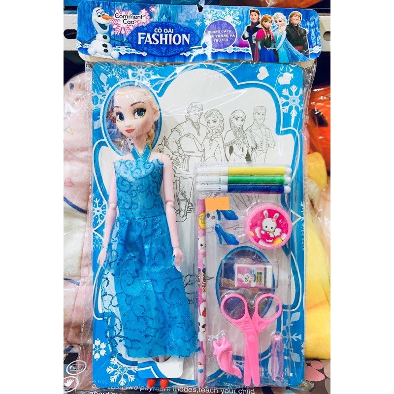 Búp bê Elsa tay khớp và đồ chơi tô màu cho bé