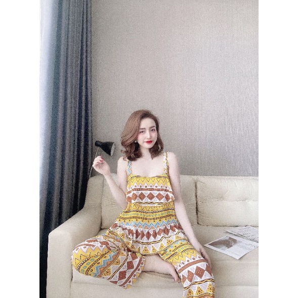 Bộ lụa Mango dây hoạ tiết Thài Leng xinh xắn