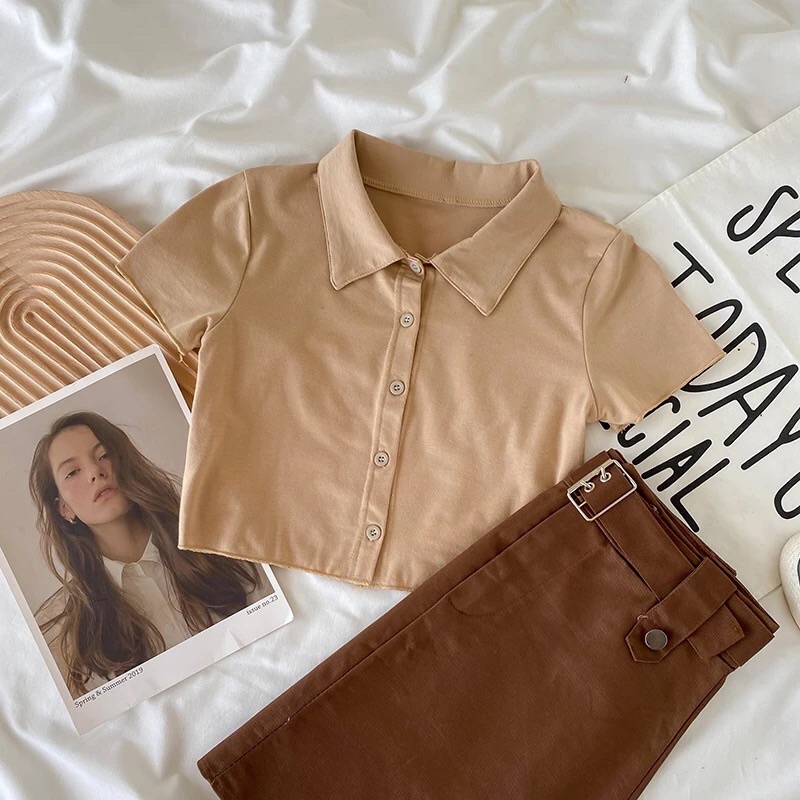 set áo crotop và chân váy xếp ly