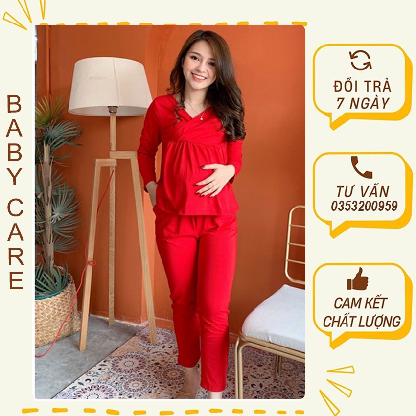 BỘ ĐỒ MẶC BẦU-ĐỒ BẦU MẶC SAU SINH DÀI TAY VẠT CHÉO CHO MẸ COTTON 100%