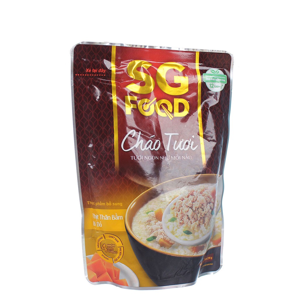 [CHÍNH HÃNG] Cháo Tươi SG Food Thịt Thăn Bằm & Bí Đỏ Gói 270g (Tươi ngon như mới nấu)