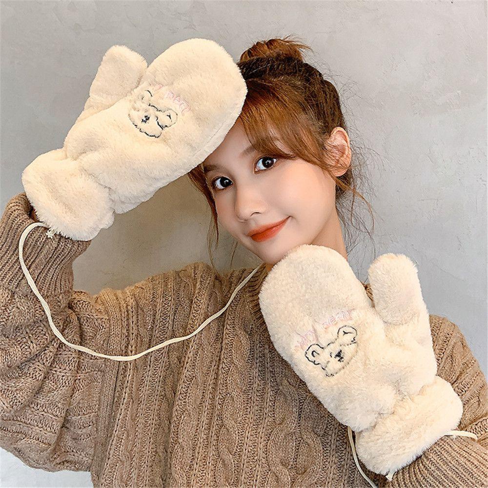 ME 1 Đôi Găng Tay Hở Ngón Hình Gấu Nhồi Bông