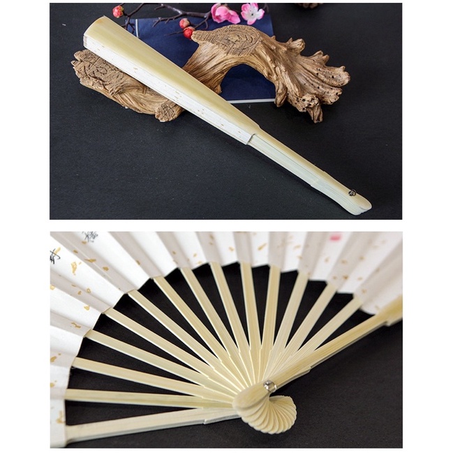 Quạt thư pháp cổ trang Trung Quốc - trúc trắng - size lớn 30cm